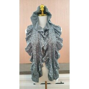 Chico's Ruffle Wavy Gray Scarf Sparkle Sequin Winter